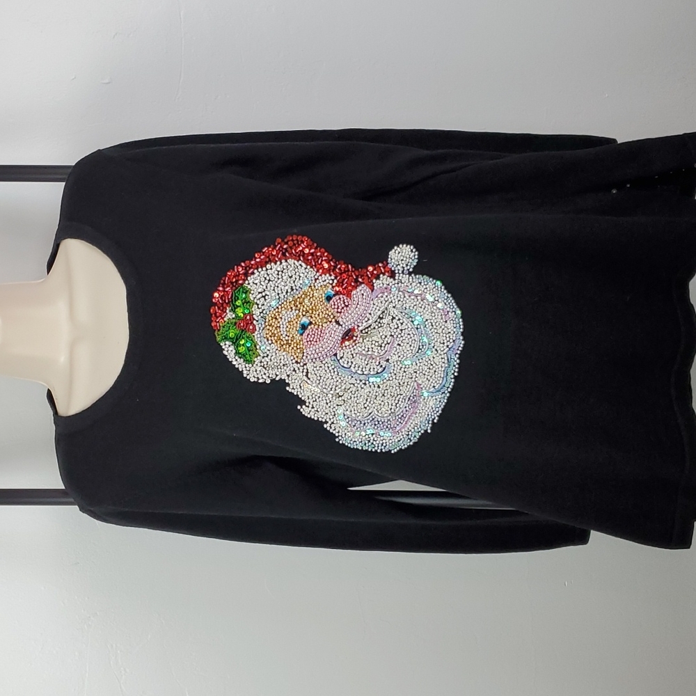 Storybook Knits Ugly Christmas Sweater Tunic beads Vintage Santa Size M Vintage